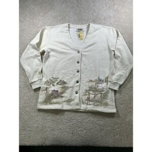 Vintage Northern Reflections Cardigan Womens‎ Medium Farm Sheep Barnyard 90s Art